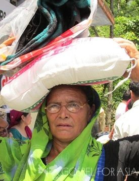 Woman with flood relief