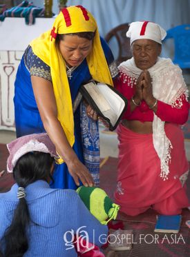 Sampat, bedridden for years, walks again after prayers of Gospel for Asia's Women's Fellowship.